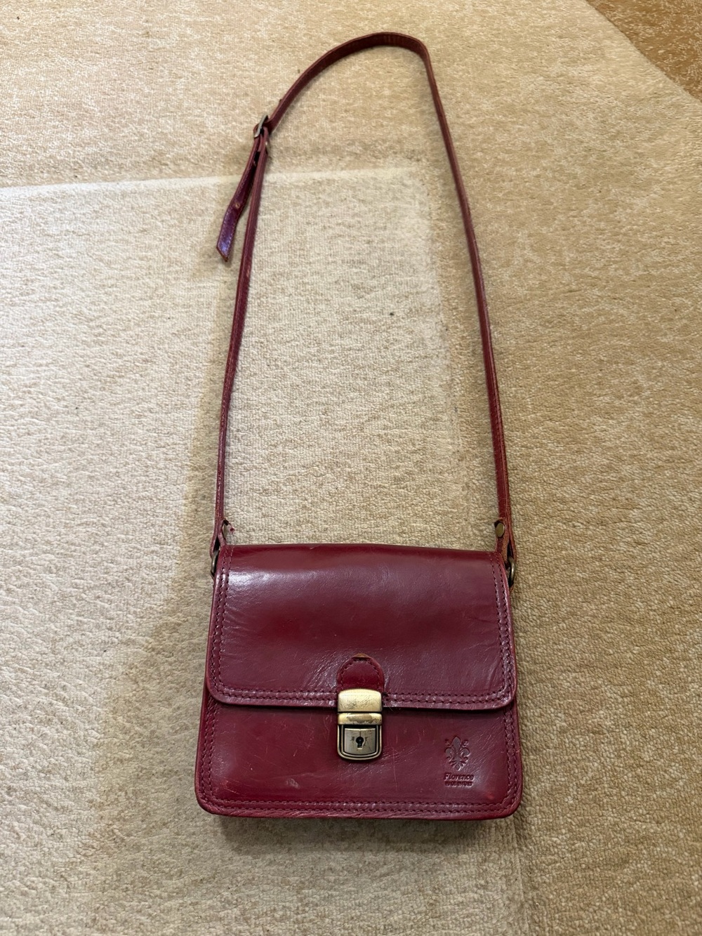 Florence Leather Vintage Crossbody Bag Burgundy made in Italy Shoulder Bag